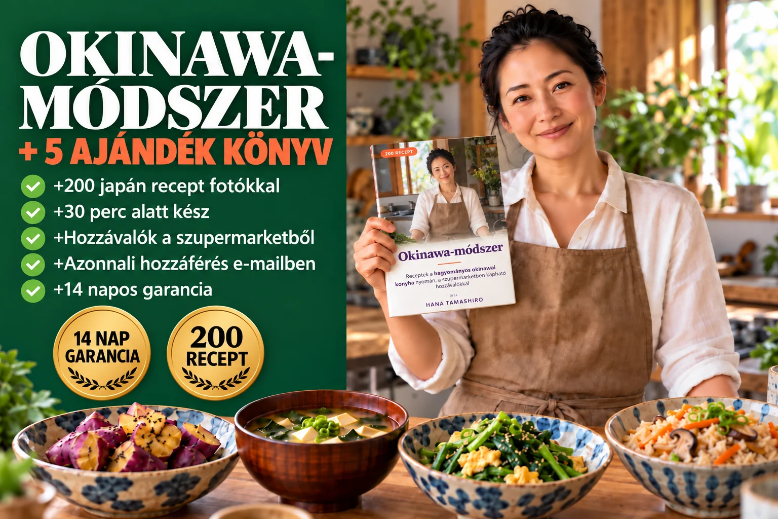Okinawa-módszer + 5 ajándék könyv. 200 recept fotókkal. 30 perc alatt kész. 5 ajándék könyv. Azonnali hozzáférés e-mailben